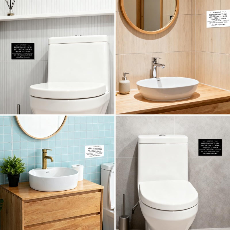LONGMUU Please Do Not Flush Sign for Bathroom, Waterproof Do Not Flush Anything Except Toilet Paper Sign Self-adhesive Restroom Etiquette Sticker for Business and Home(Black) - Image 2